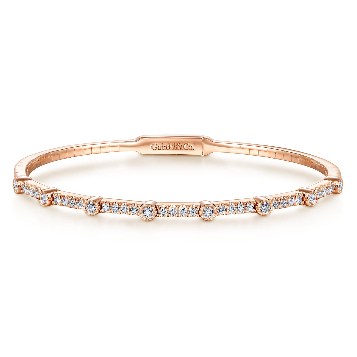 14K Rose Gold Bezel Station Diamond Bangle — Gabriel & Co. BG3843-62K45JJ