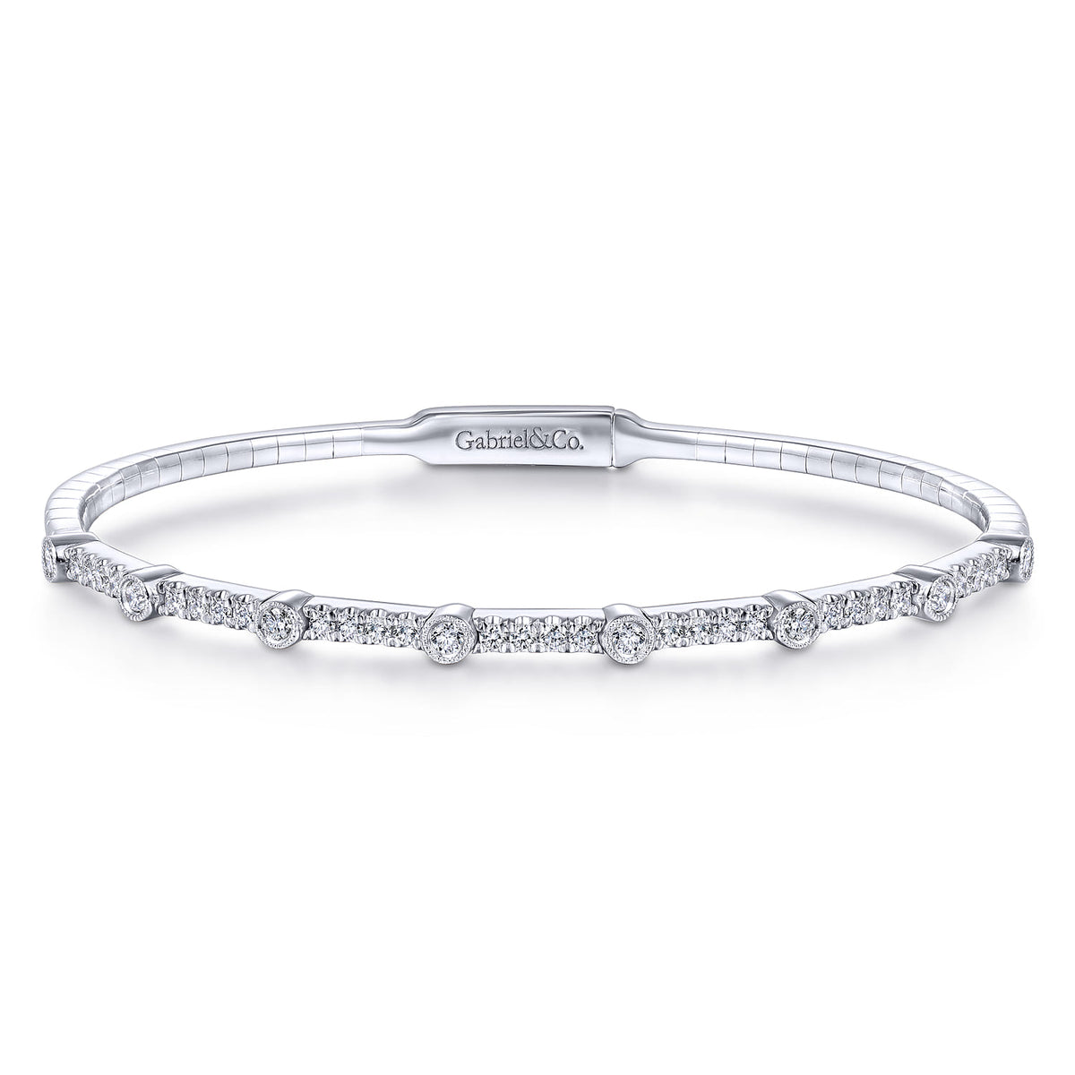 14K White Gold Bezel Station Diamond Bangle — Gabriel & Co. BG3843-62W45JJ