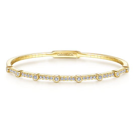 14K Yellow Gold Bezel Station Diamond Bangle — Gabriel & Co. BG3843-62Y45JJ