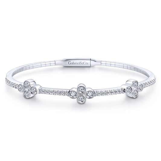 14K White Gold Bangle with Quatrefoil Diamond Stations — Gabriel & Co. BG3969-62W45JJ