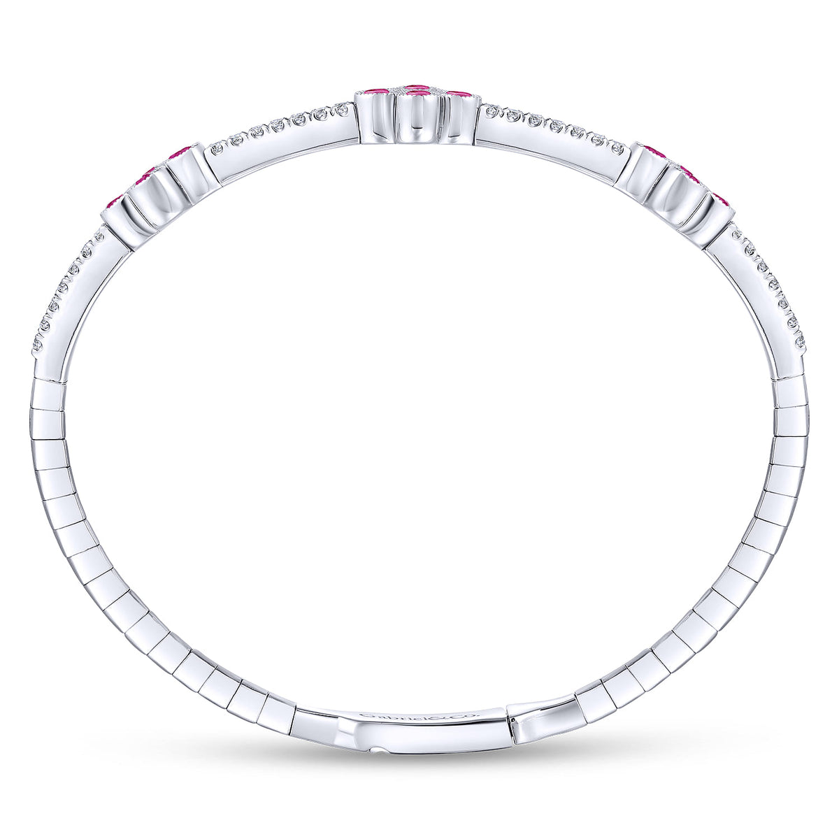 14K White Gold Bangle with Diamond and Ruby Quatrefoil Stations — Gabriel & Co. BG3969-62W45RA