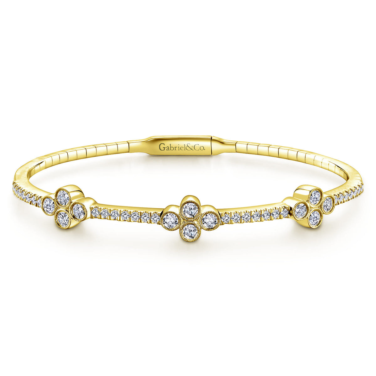 14K Yellow Gold Bangle with Quatrefoil Diamond Stations — Gabriel & Co. BG3969-62Y45JJ