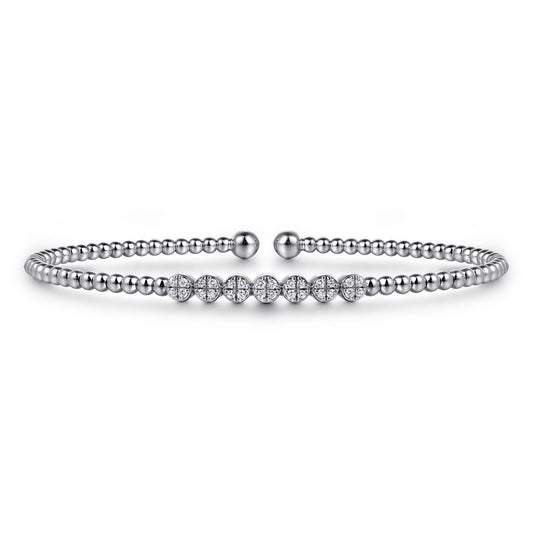 14K White Gold Bujukan Bead and Cluster Diamond Bangle — Gabriel & Co. BG4116-6W45JJ