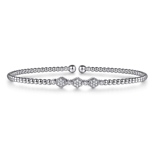 14K White Gold Bujukan Bead and Hexagon Cluster Diamond Bangle — Gabriel & Co. BG4117-6W45JJ