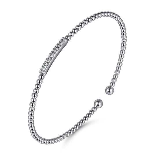 14K White Gold Bujukan Bead Bangle with Diamonds — Gabriel & Co. BG4119-62W45JJ