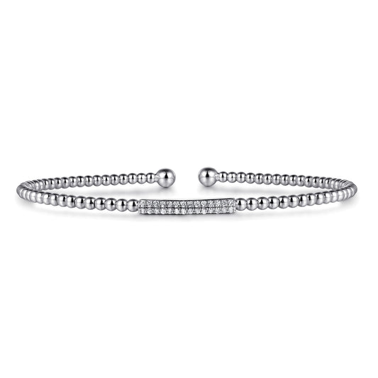 14K White Gold Bujukan Bead Bangle with Diamonds — Gabriel & Co. BG4119-6W45JJ