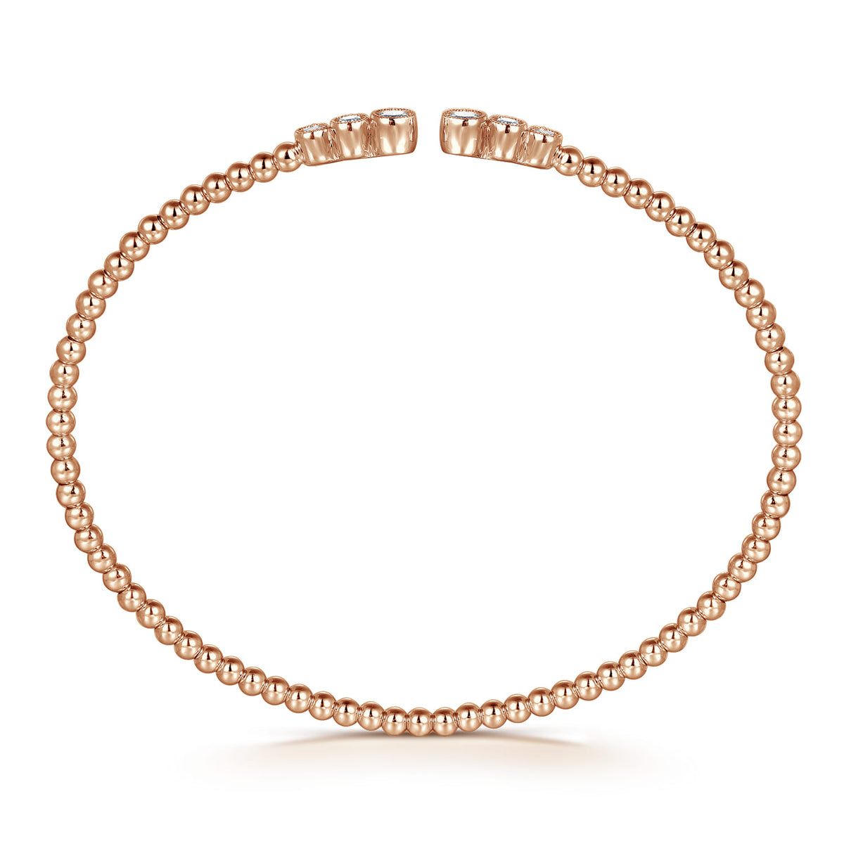 14K Rose Gold Bujukan Bead Split Cuff Bracelet with Bezel Set Diamonds — Gabriel & Co. BG4120-6K45JJ