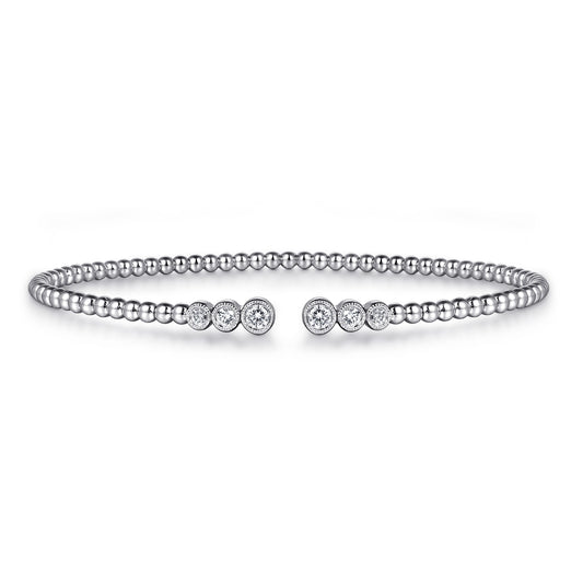 14K White Gold Bujukan Bead Split Cuff Bracelet with Bezel Set Diamonds — Gabriel & Co. BG4120-6W45JJ