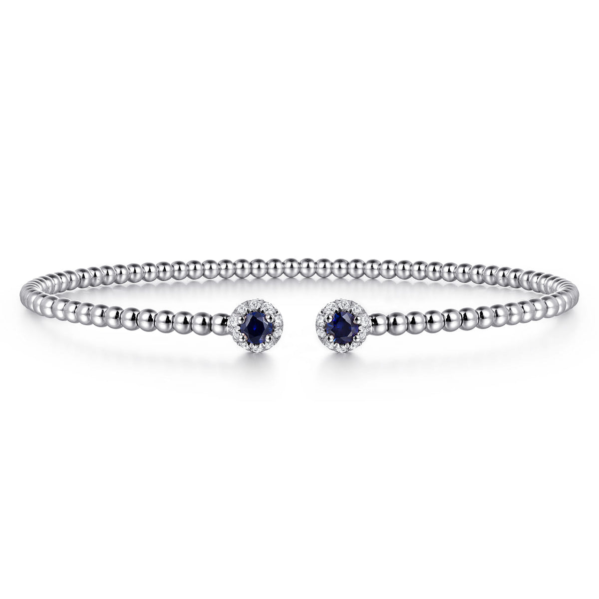 14K White Gold Bujukan Bead Split Cuff Bracelet with Sapphire and Diamond — Gabriel & Co. BG4122-6W45SA
