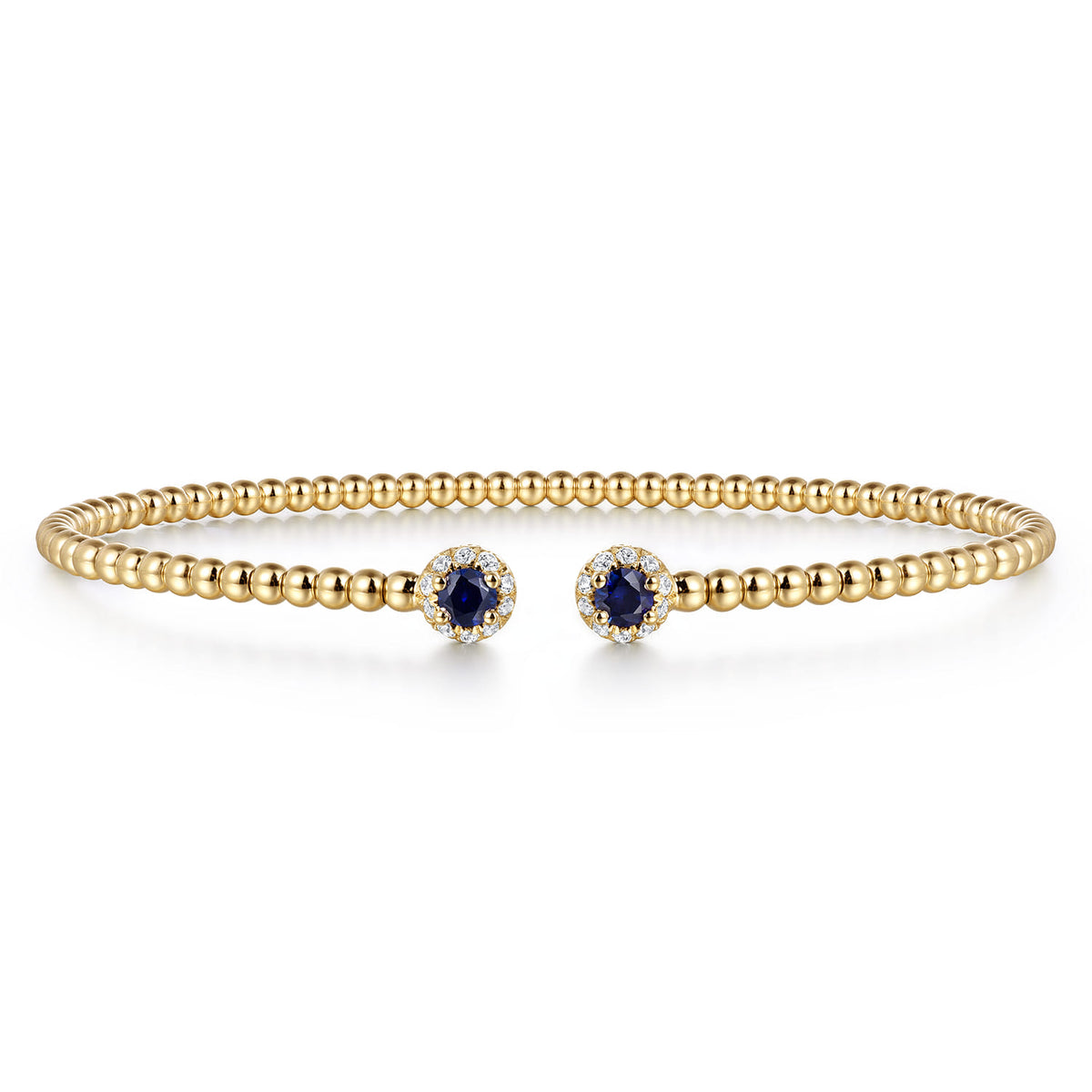 14K Yellow Gold Bujukan Bead Split Cuff Bracelet with Sapphire and Diamond — Gabriel & Co. BG4122-6Y45SA