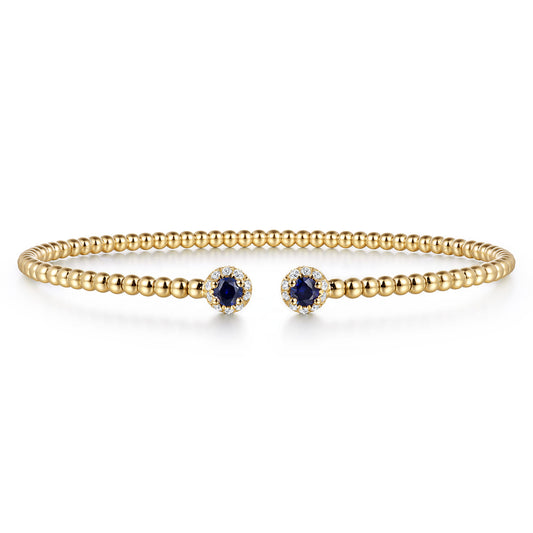14K Yellow Gold Bujukan Bead Split Cuff Bracelet with Sapphire and Diamond — Gabriel & Co. BG4122-6Y45SA