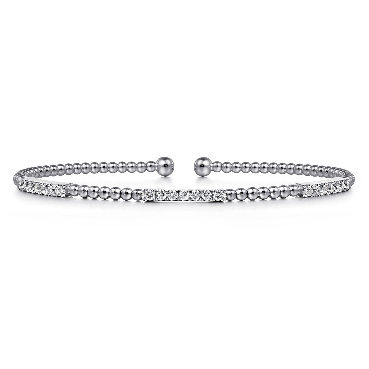 Beaded Bangle Bracelet Cuff 14K White Gold Diamond 0.45ct Bujukan — Gabriel & Co. BG4217-62W45JJ