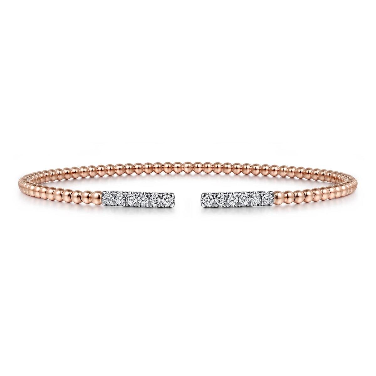 14K Rose Gold Bujukan Bead Cuff Bracelet with Diamond Pave Bars — Gabriel & Co. BG4218-62K45JJ