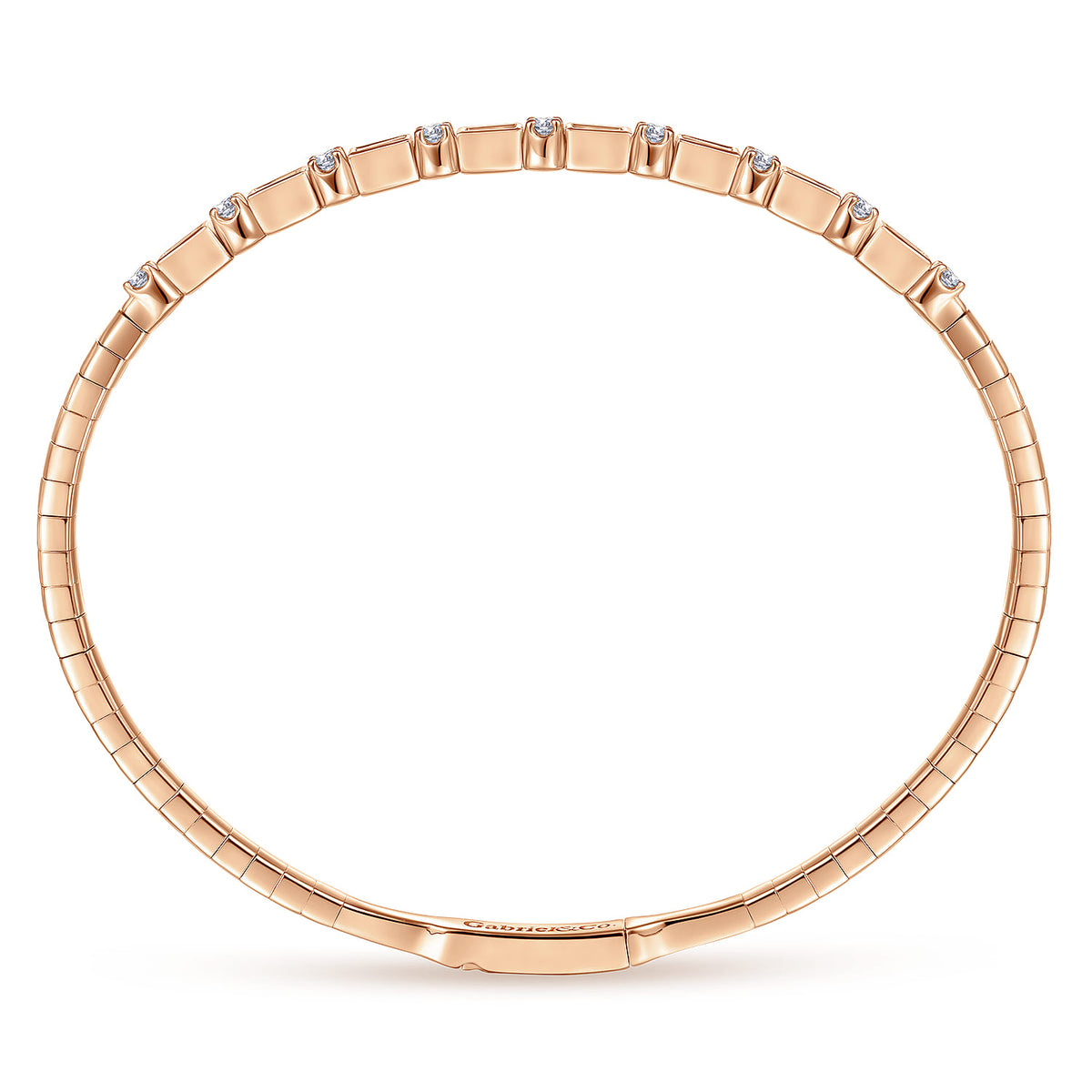 14K Rose Gold Alternating Baguette and Round Diamond Bangle — Gabriel & Co. BG4219-62K44JJ