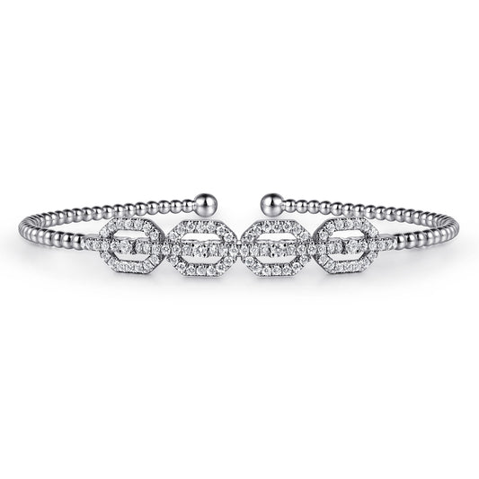14K White Gold Bujukan Bead Cuff Bracelet with Diamond Pave Links — Gabriel & Co. BG4229-6W45JJ