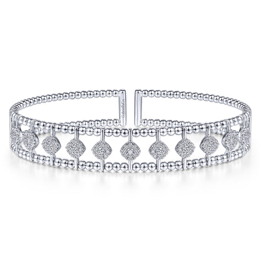14K White Gold Bujukan Bead Cuff Bracelet with Pave Diamond Connectors — Gabriel & Co. BG4232-62W45JJ
