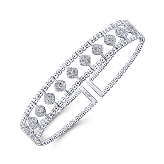 14K White Gold Bujukan Bead Cuff Bracelet with Pave Diamond Connectors — Gabriel & Co. BG4232-62W45JJ