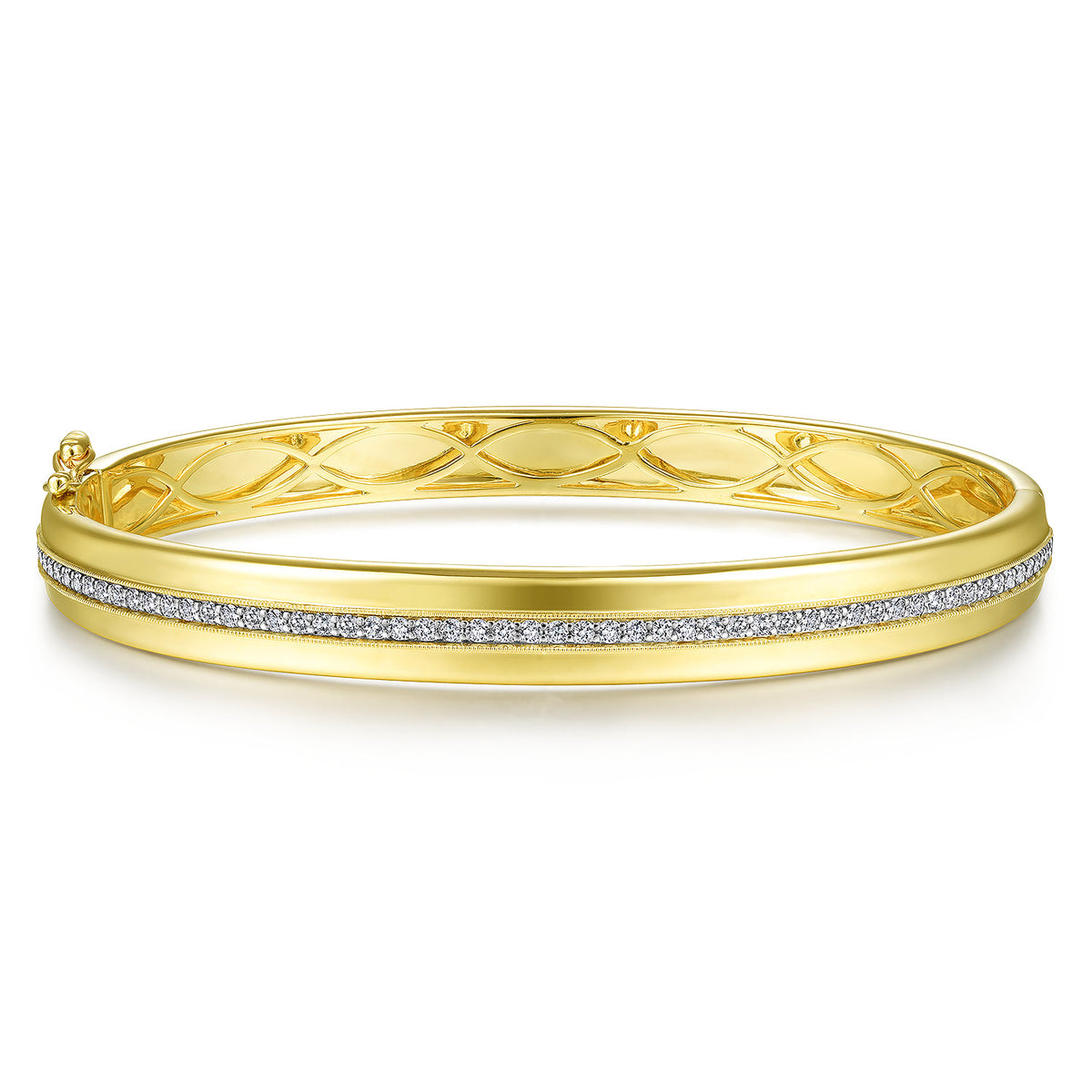 14K Yellow Gold High Polished Bangle with Diamond Inner Channel — Gabriel & Co. BG4234-65Y45JJ