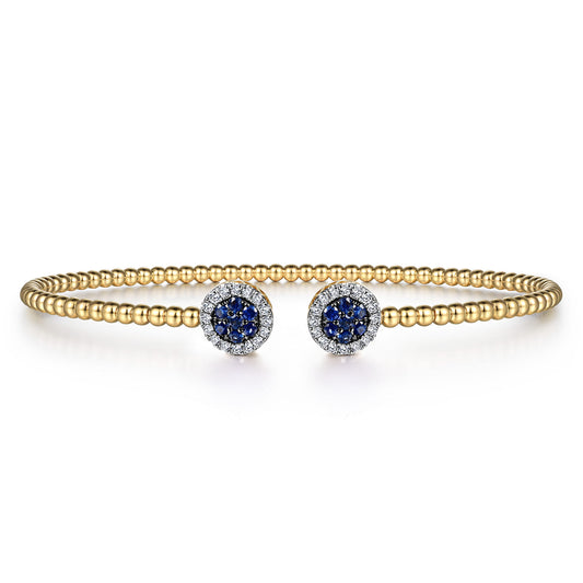 14K Yellow Gold Bujukan Bead Cuff Bracelet with Sapphire and Diamond Halo Caps — Gabriel & Co. BG4244-6Y45SA
