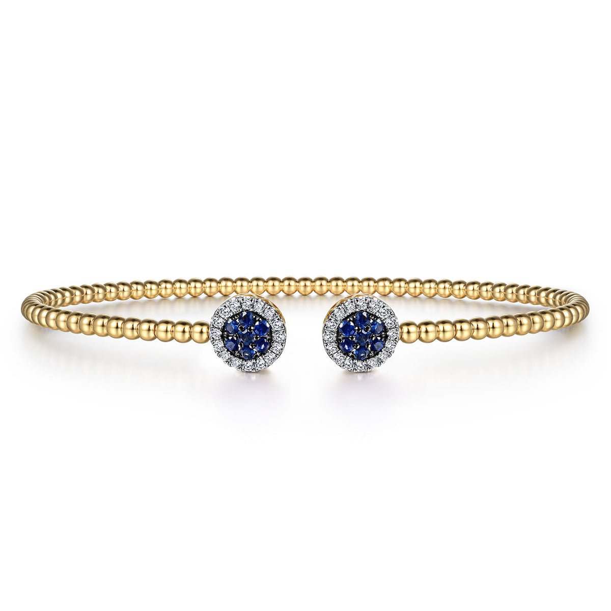 14K Yellow Gold Bujukan Bead Cuff Bracelet with Sapphire and Diamond Halo Caps — Gabriel & Co. BG4244-6Y45SA