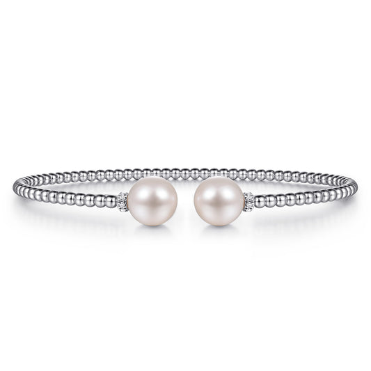 14K White Gold Bujukan Diamond and Pearl Split Bangle — Gabriel & Co. BG4247-6W45PL
