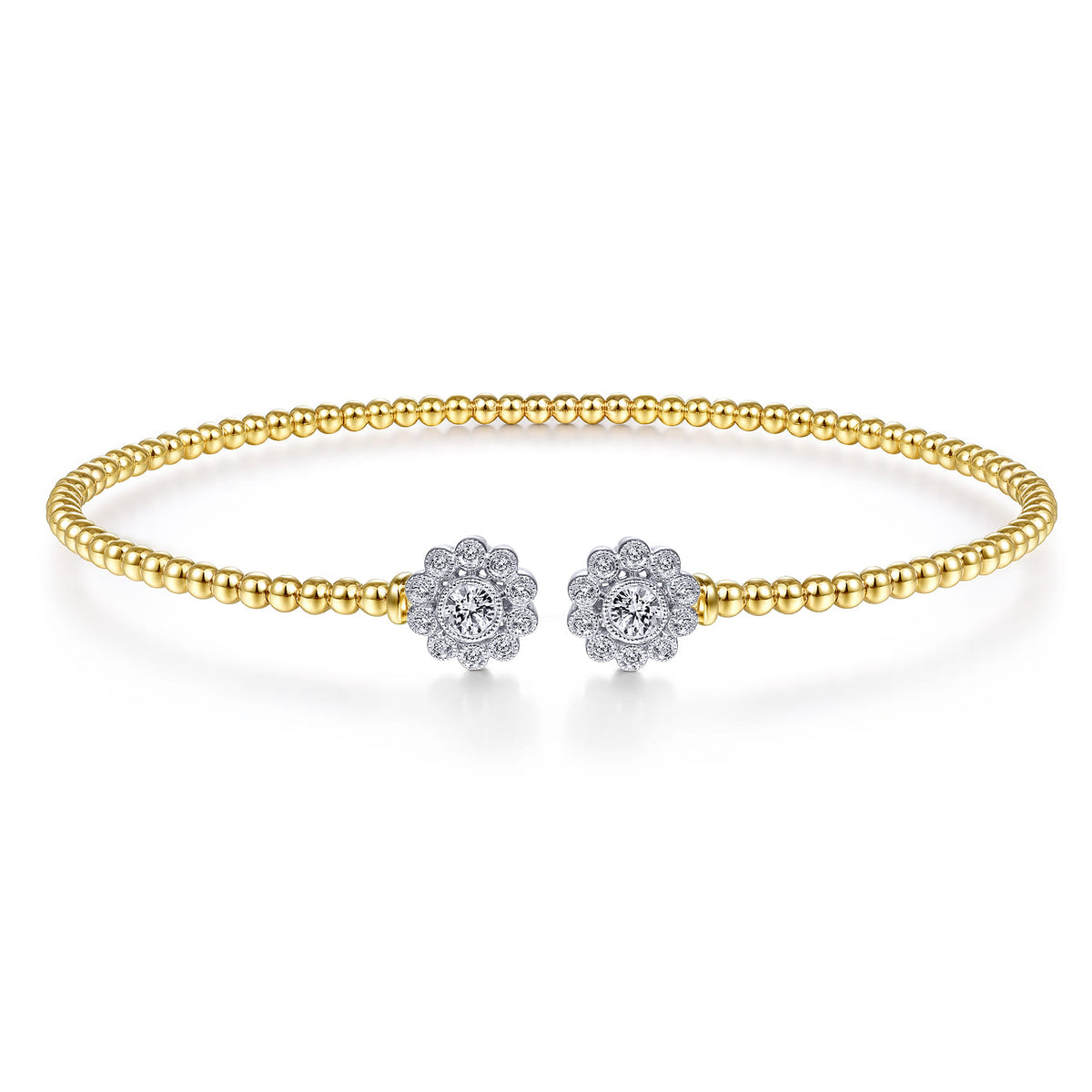 14K White&Yellow Gold Bujukan Split Cuff Bracelet with Diamond Flowers — Gabriel & Co. BG4254-6M45JJ