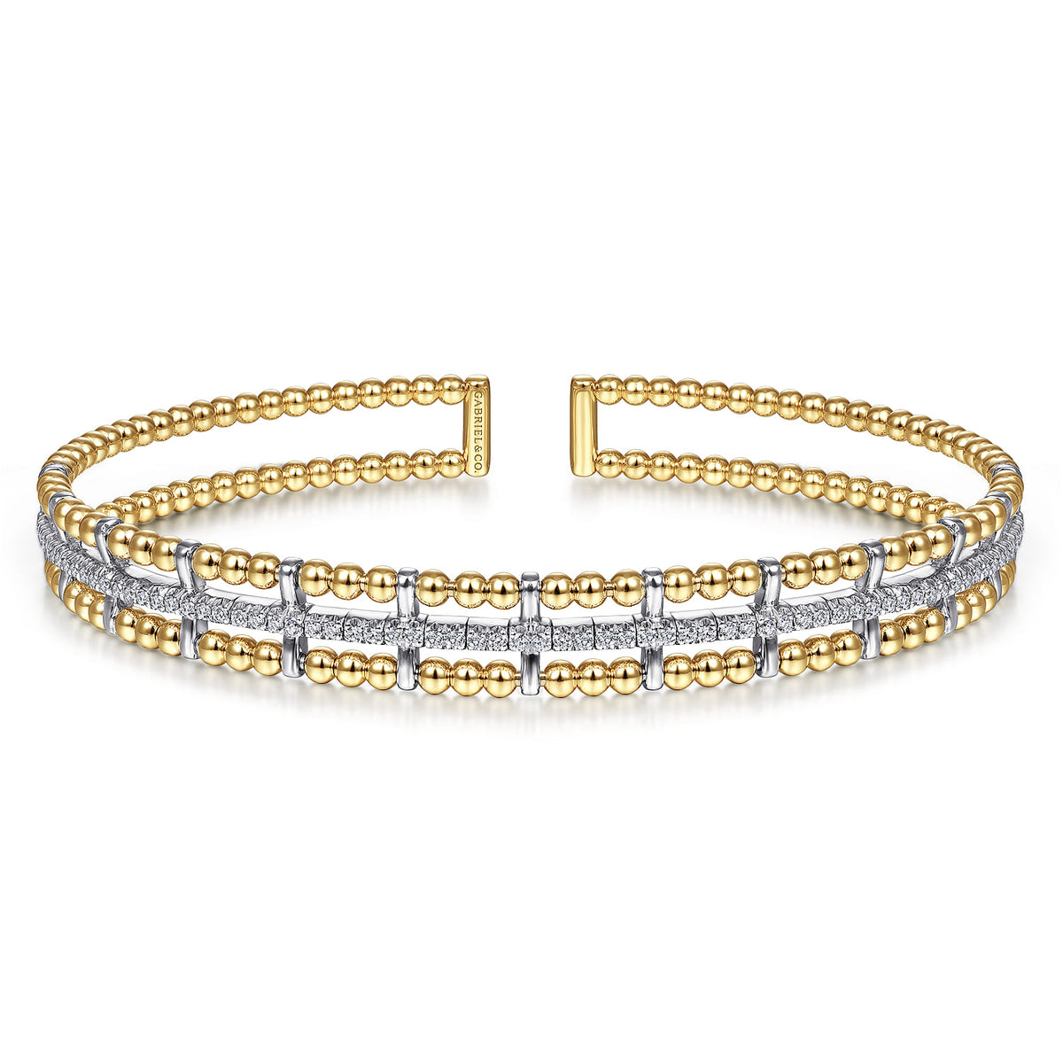 14K Yellow and White Gold Bujukan Diamond Cuff Bangle — Gabriel & Co. BG4323-57M45JJ