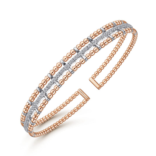 14K Rose and White Gold Bujukan Diamond Cuff Bangle — Gabriel & Co. BG4323-57T45JJ