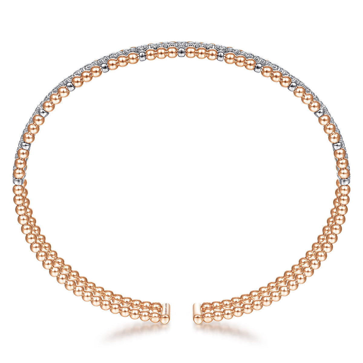 14K White-Rose Gold Bujukan Bead Cuff Bangle with Inner Diamond Channel — Gabriel & Co. BG4323-62T45JJ