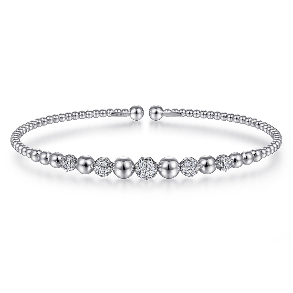 14K White Gold Bujukan Bead Cuff Bracelet with Pavé Diamond Stations — Gabriel & Co. BG4362-65W45JJ