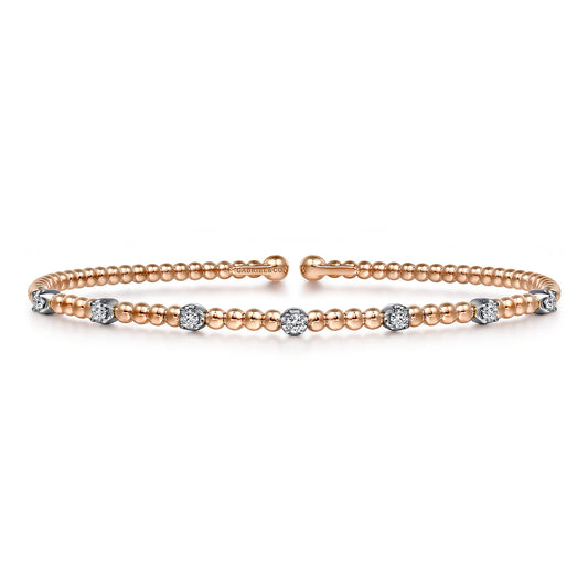 14K White-Rose Gold Bujukan Cuff Bracelet with Diamond Stations with Butter Cup Setting in size 6.25 — Gabriel & Co. BG4436-62T45JJ