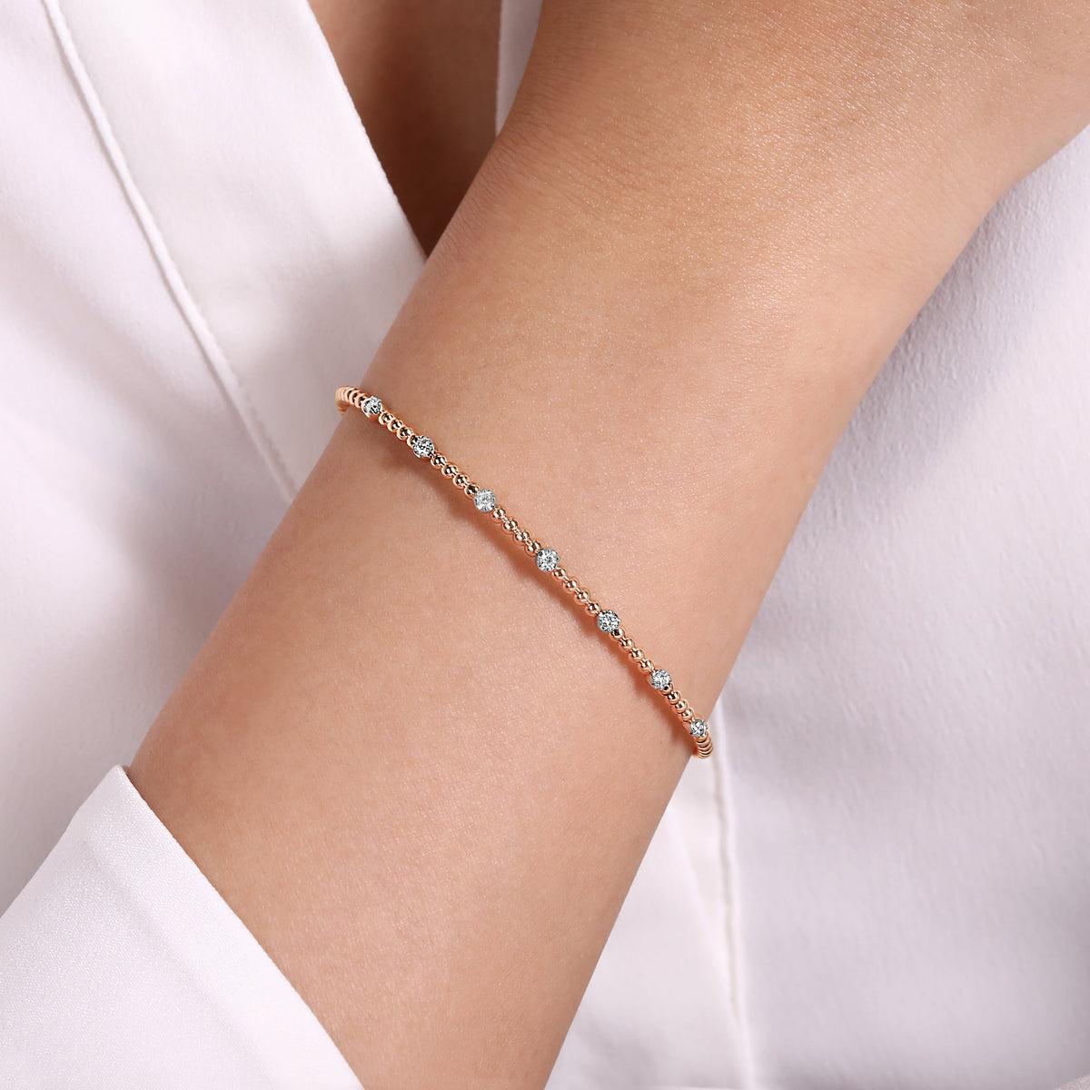 14K White-Rose Gold Bujukan Diamond Stations Bangle — Gabriel & Co. BG4436-6T45JJ