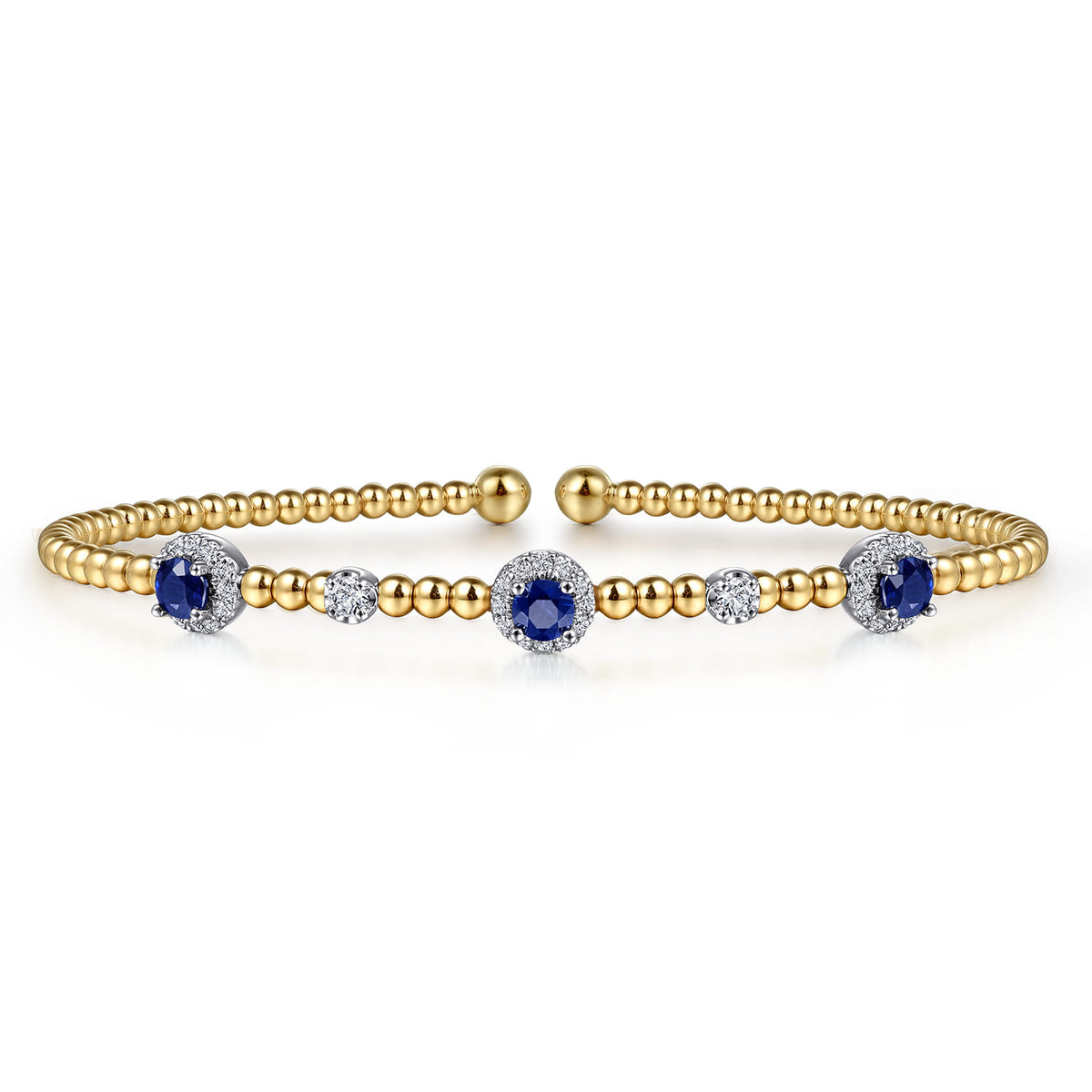14K White-Yellow Gold Bujukan Sapphire and Diamond Halo Bangle — Gabriel & Co. BG4438-6M45SA
