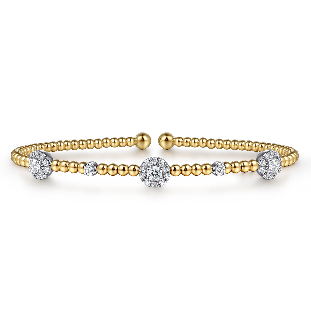 14K White-Yellow Gold Bujukan Diamond Cluster Stations Bangle — Gabriel & Co. BG4440-6M45JJ
