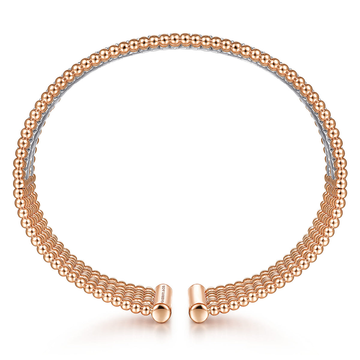 14K White-Rose Gold Bujukan Bead Cuff Bracelet with Diamond Channels — Gabriel & Co. BG4450-62T45JJ