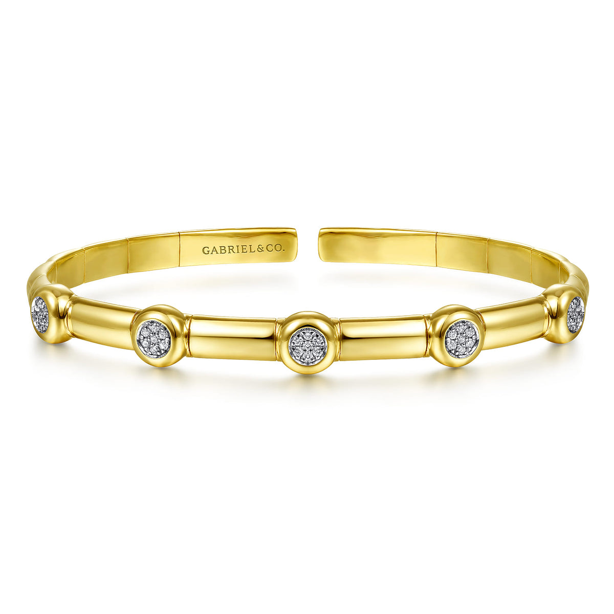 14K Yellow Gold Open Bangle with Diamond Stations — Gabriel & Co. BG4479-65Y45JJ