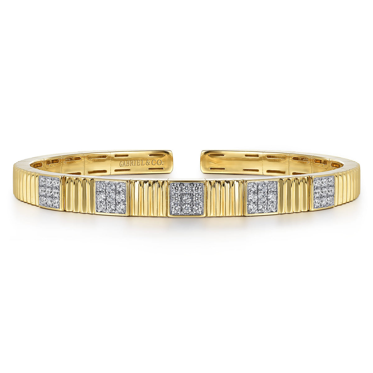 14K Yellow Gold Demure Diamond Bangle Scallop Texture — Gabriel & Co. BG4588-62Y45JJ