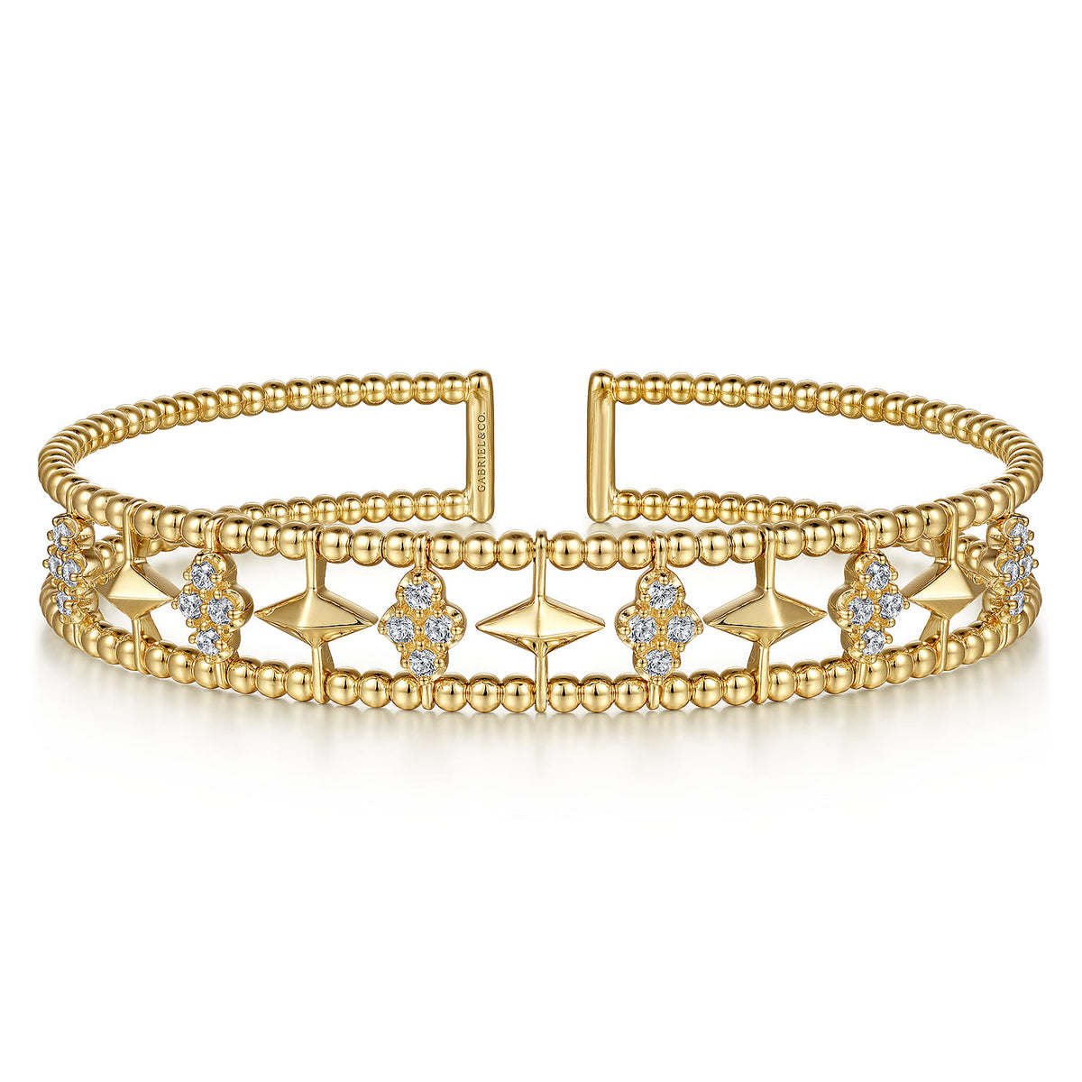 14K Yellow Gold Bujukan Diamond Cluster and Gold Pyramid Cuff Bangle — Gabriel & Co. BG4615-62Y45JJ
