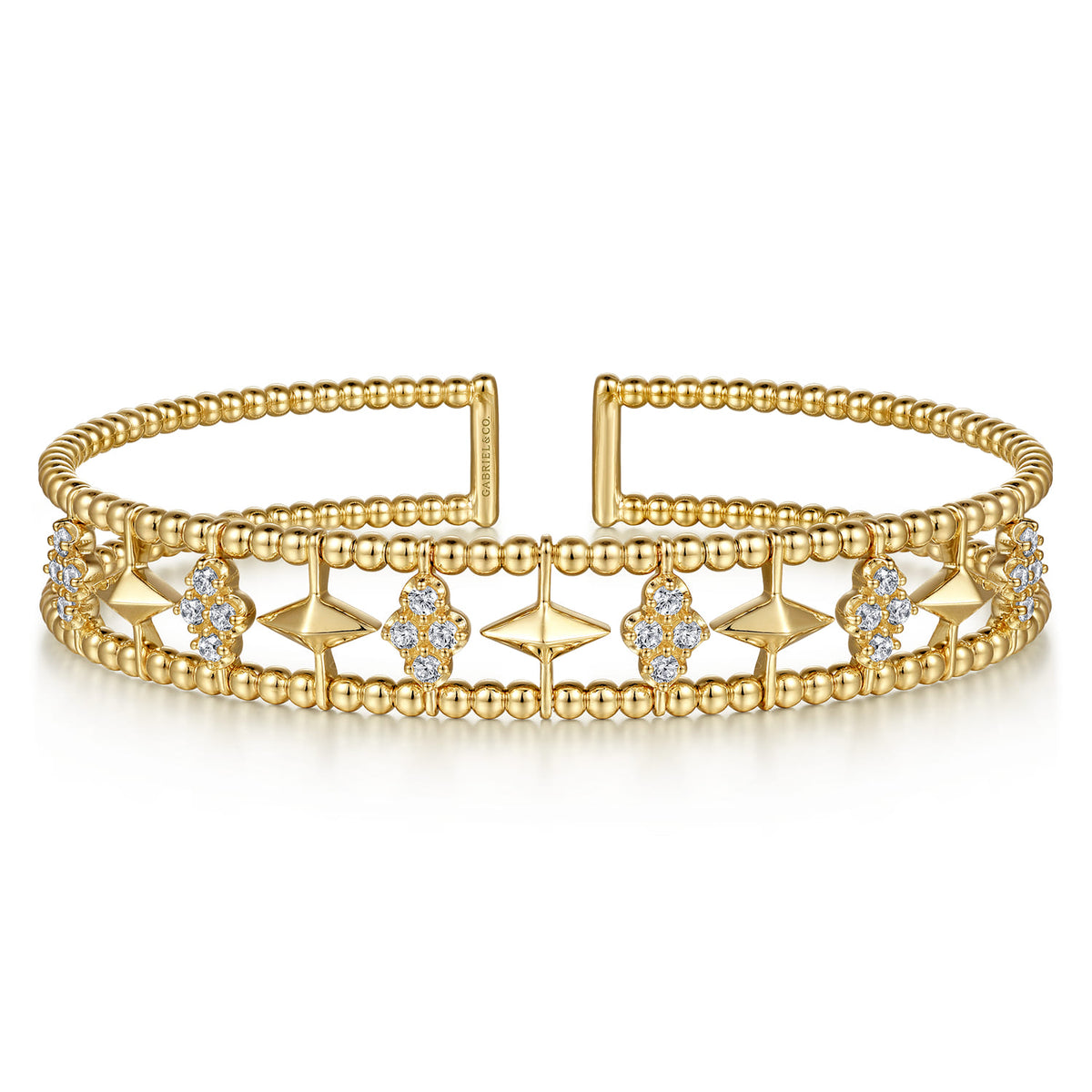 14K Yellow Gold Bujukan Diamond Cluster and Gold Pyramid Cuff Bangle — Gabriel & Co. BG4615-6Y45JJ