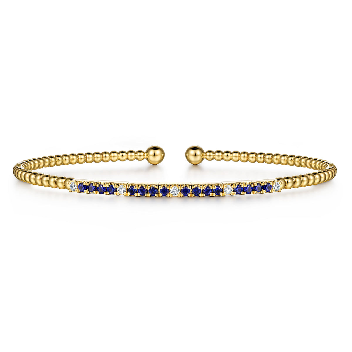 14K Yellow Gold Bujukan Diamond and Blue Sapphire Split Bangle — Gabriel & Co. BG4702-6Y45SA
