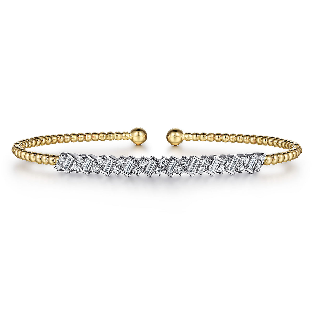 14K White-Yellow Gold Bujukan Baguette Diamond Cuff Bracelet — Gabriel & Co. BG4705-62M44JJ