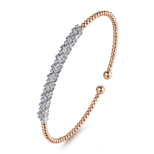 14K White-Rose Gold Bujukan Baguette Diamond Cuff Bracelet — Gabriel & Co. BG4705-62T44JJ