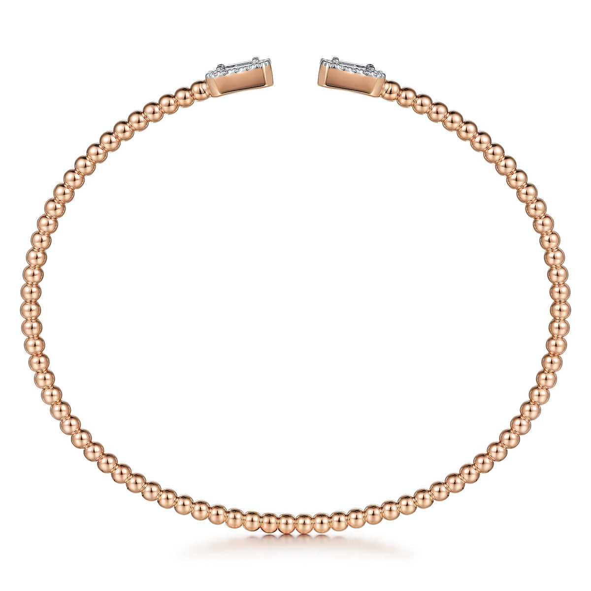 14K Rose Gold Bujukan Open Cuff Bracelet with Diamond Baguettes — Gabriel & Co. BG4711-62K44JJ