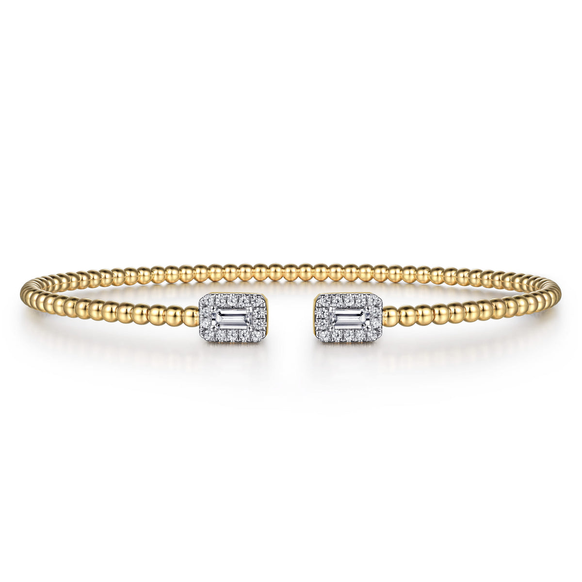 14K Yellow Gold Bujukan Open Cuff Bracelet with Diamond Baguettes — Gabriel & Co. BG4711-6Y44JJ