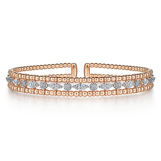 14K Rose Gold Bujukan Cuff Bracelet with Marquise and Round Diamonds — Gabriel & Co. BG4716-62K44JJ