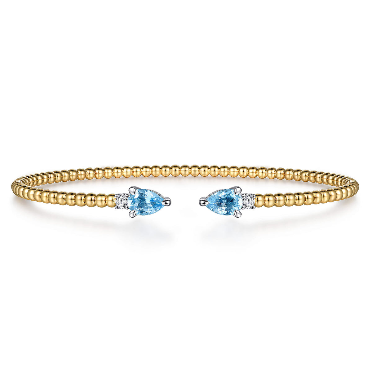 Beaded Open Bangle Bracelet 14K White and Yellow Gold Diamond and Blue Topaz 0.09ct Bujukan — Gabriel & Co. BG4718-62M45BT