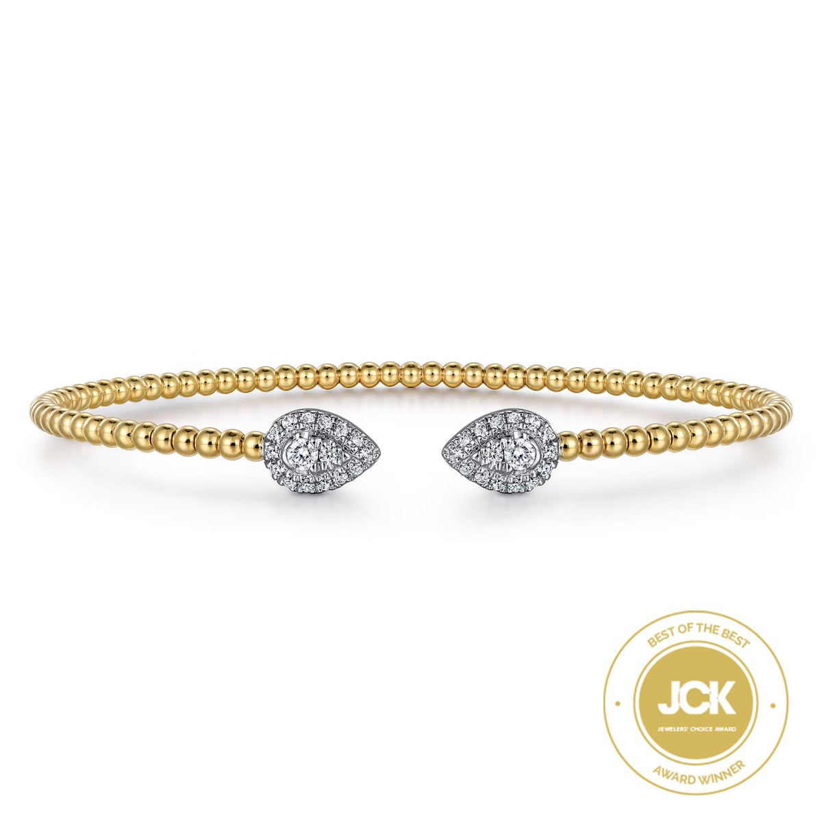 14K White and Yellow Gold Diamond Pear Shape Bujukan Bangle — Gabriel & Co. BG4774-6M45JJ