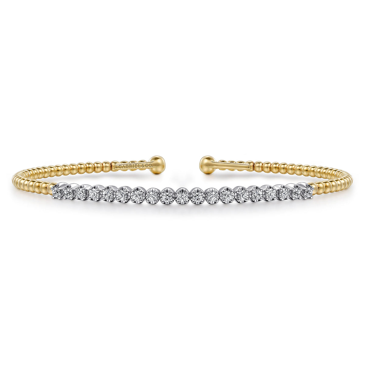 Beaded Bangle Bracelet Cuff 14K White and Yellow Gold Diamond 0.4ct Bujukan — Gabriel & Co. BG4781-62M45JJ