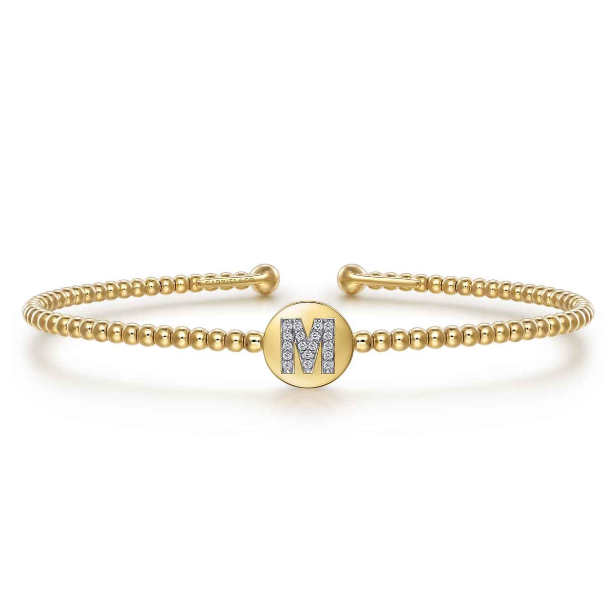 14K Yellow Gold Round M Initial Diamond Bujukan Cuff Bracelet — Gabriel & Co. BG4787M-6Y45JJ