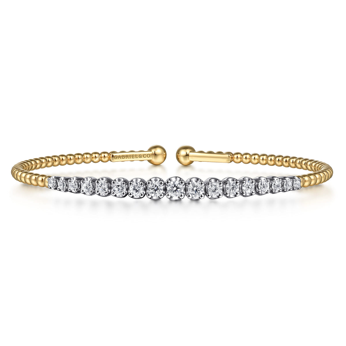 Beaded Bangle Bracelet Cuff 14K White and Yellow Gold Diamond 0.75ct Bujukan — Gabriel & Co. BG4896-62M45JJ